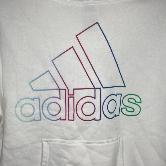 Adidas Girls Multicolor 3-Stripe Fleece Pullover Hoodie White XL (16) - Picture 3 of 8